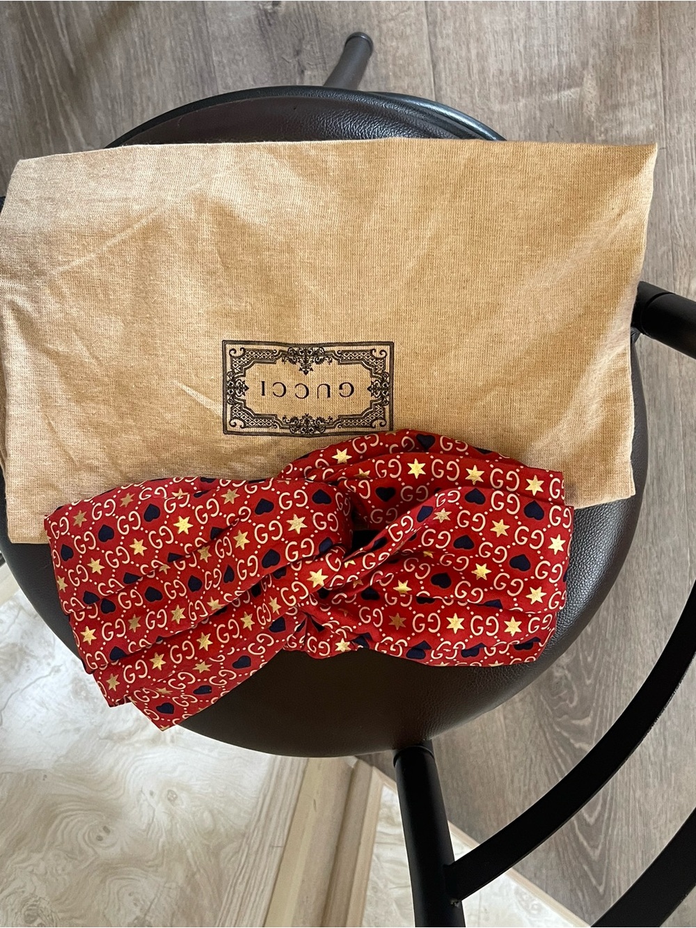 GUCCI Gg Heart And Star Print Headband In Red gold